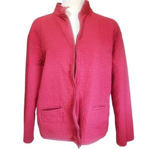 Eileen Fisher Jacket Womens Red M Cotton Zippered Cropped Boxy Casual Business